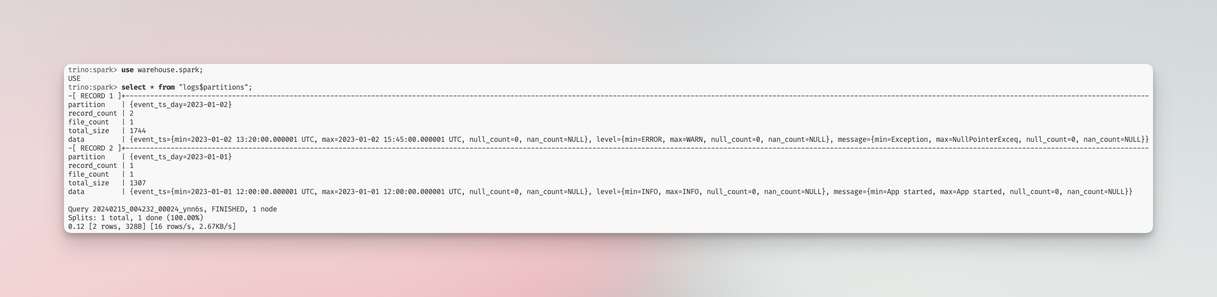 Partitions metadata from Trino